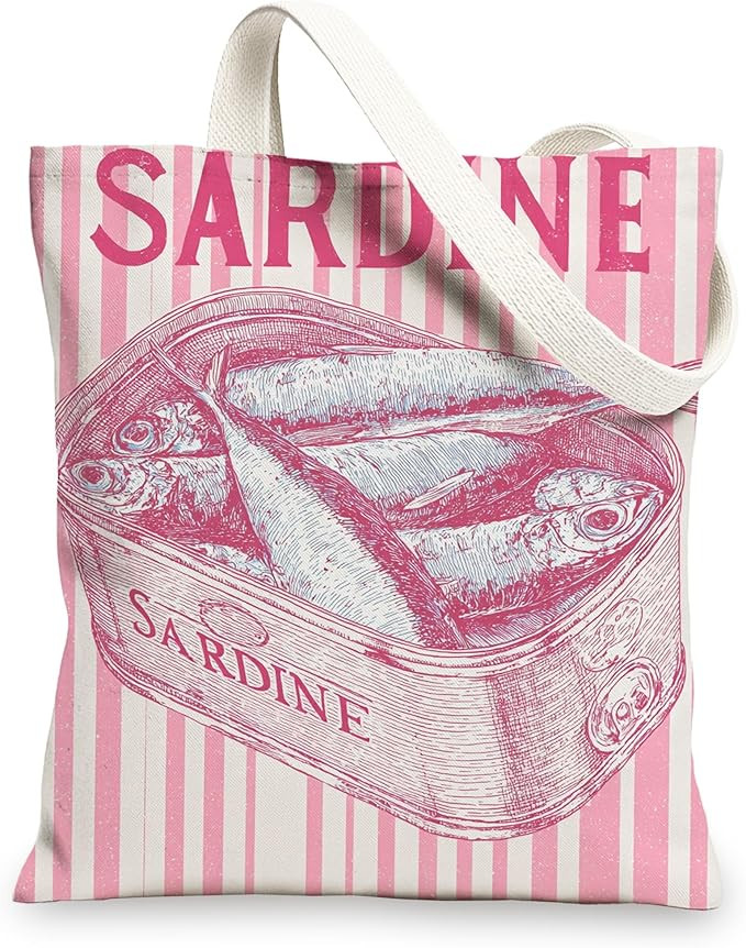 Sardine Canvas Tote Bags, Retro Fish Design Reusable Shopping Bags, Lightweight Washable Shoulder... | Amazon (US)