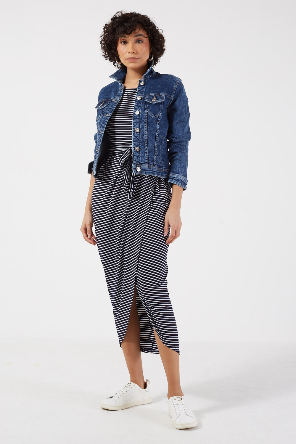 Stacey Midi Dress in Navy and White Stripe | iCLOTHING