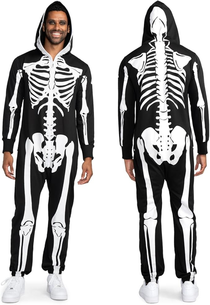 Tipsy Elves Halloween Skeleton Costume for Men - Comfy Adult Skeleton Jumpsuit with Hood | Amazon (US)