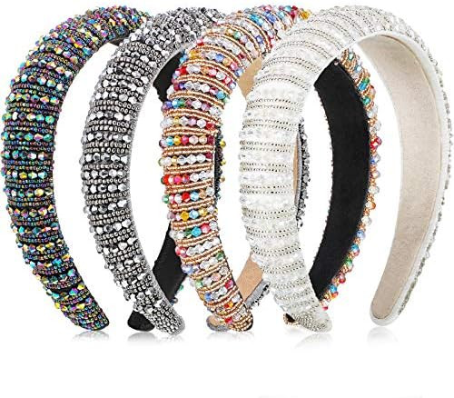 4 Pcs Bachelorette Party Decorations Rhinestone Headbands Crystal Beaded Padded Hairbands Wide Ba... | Amazon (US)