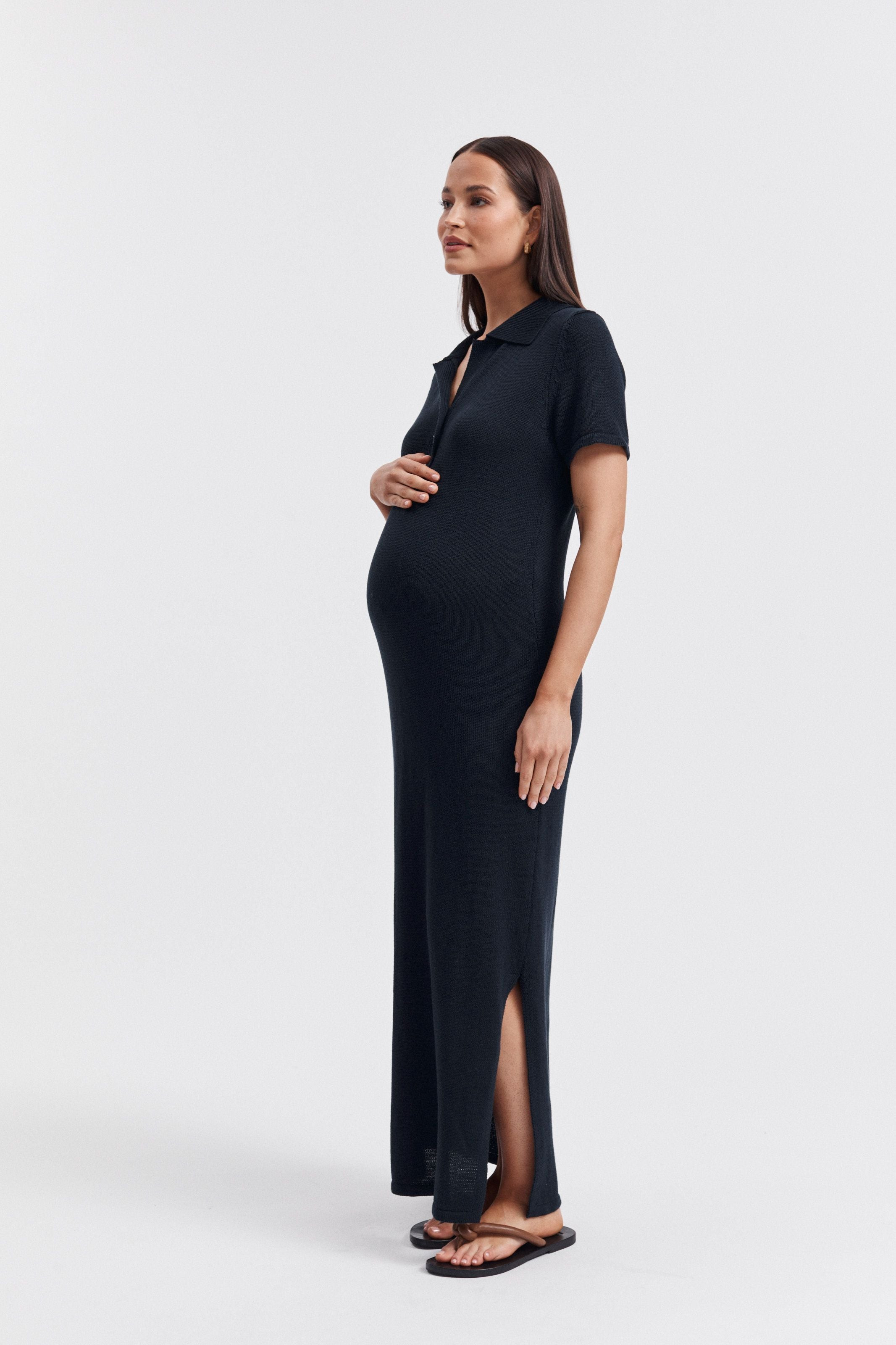 Linen Knitted Polo Dress (Navy) | Legoe Heritage Maternity APAC