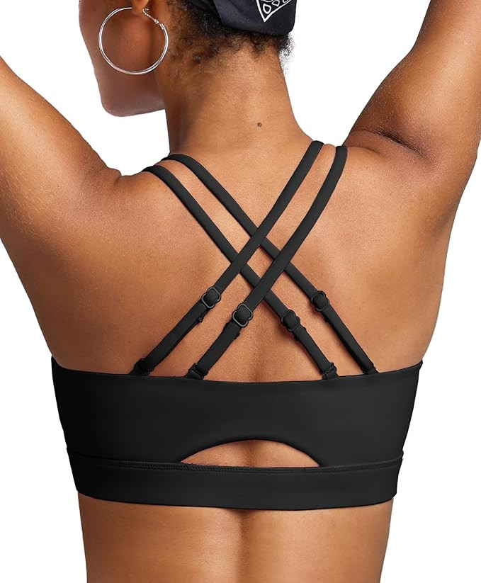 BRXL Sports Bra with Sewn in Pads Light Impact Adjustable Strappy Padded Push Up Sports Bra Criss... | Amazon (US)