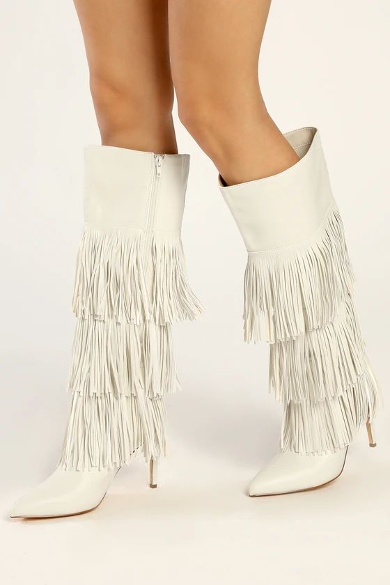 Shaniaa Bone Fringe Pointed-Toe Knee High Boots | Lulus (US)