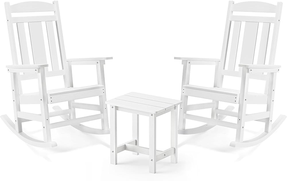 LUE BONA Outdoor Rocking Chairs Set, 3-Piece, HDPS Poly Porch Rockers with Table, Plastic Weather... | Amazon (US)