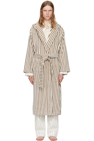 Off-White & Brown Terry Hooded Bathrobe | SSENSE