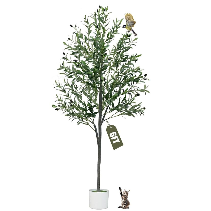 6FT Artificial Olive Tree,Artificial Plants Indoor,Faux Olive Tree Indoor with Natural Wood Trunk... | Amazon (US)