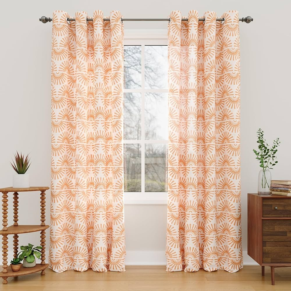 Boho Curtains 84 Inch Length 2 Panels Set, Orange Sun Pattern Curtains for Living Room, Farmhouse... | Amazon (US)