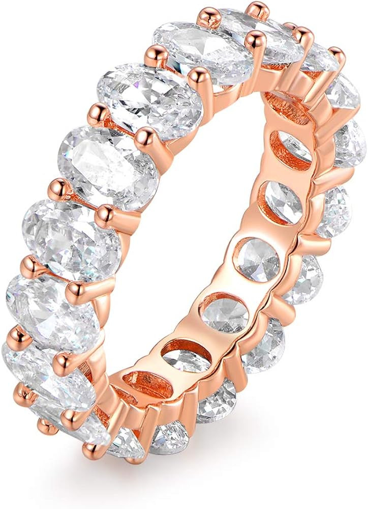 Barzel 18k White Gold/Rose Gold & Gold Plated Eternity Oval Cut Cubic Zirconia Eternity Ring Band | Amazon (US)