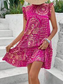 SHEIN VCAY Women'S Printed Short Flying Sleeves Dress | SHEIN