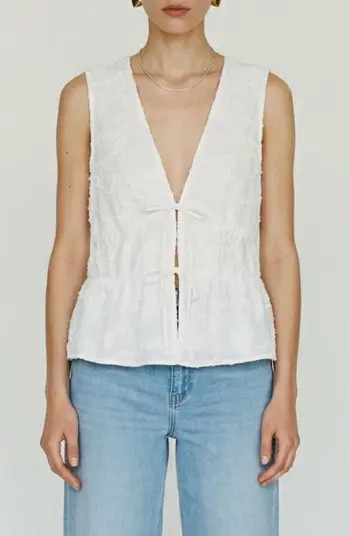 VERO MODA Mann Embroidered Tie Front Cotton Peplum Top | Nordstrom | Nordstrom