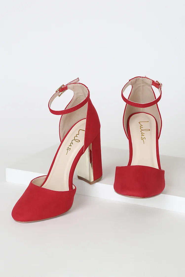 Laura Red Suede Ankle Strap Heels | Lulus