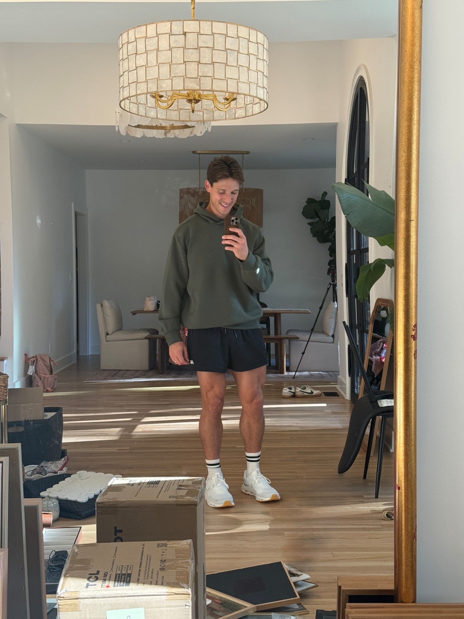 Currently living in this hoodie and my NB shorts while we unpack for the foreseeable futuree