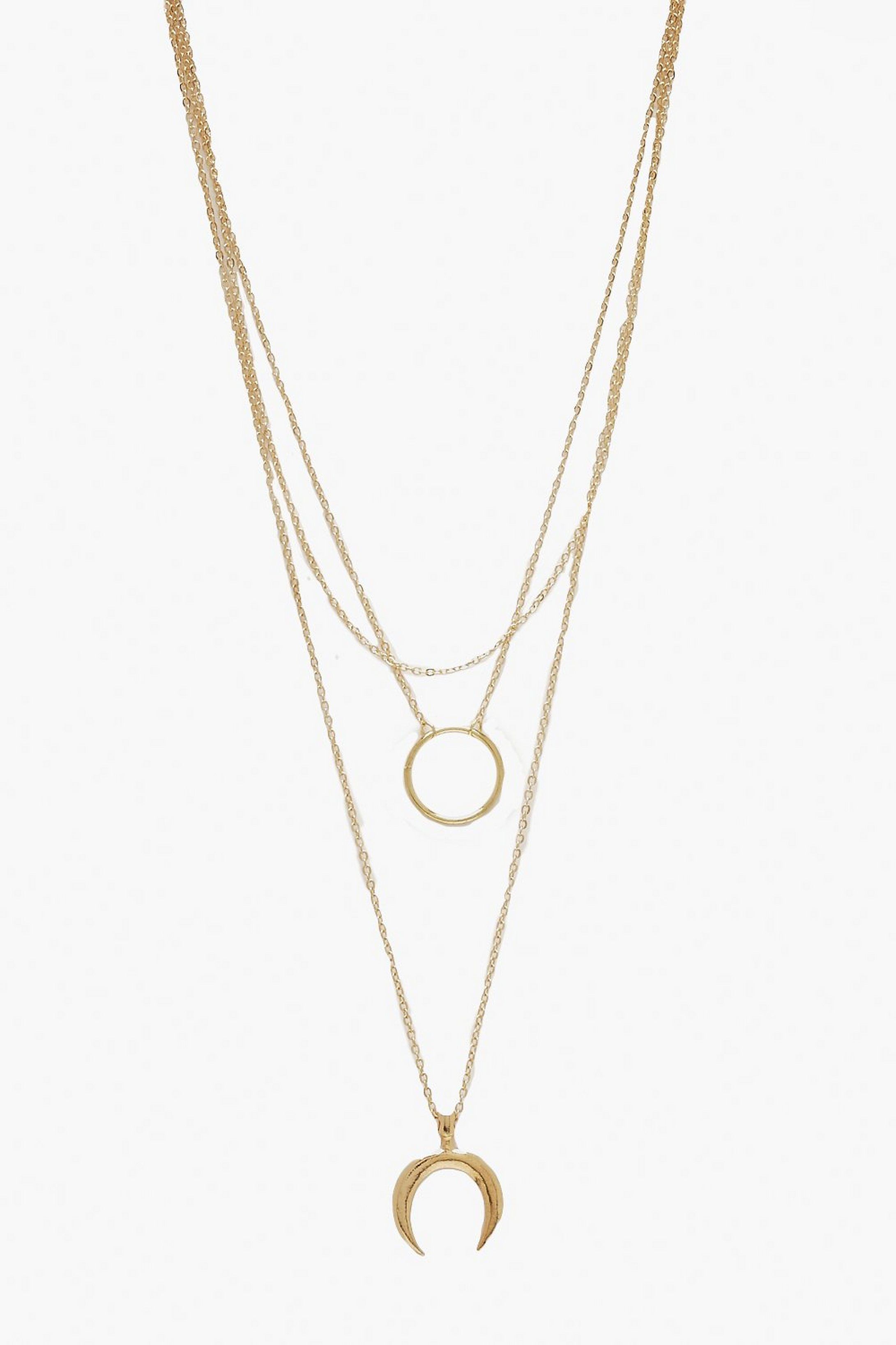 Circle & Horn Layered Necklace | Boohoo.com (US & CA)