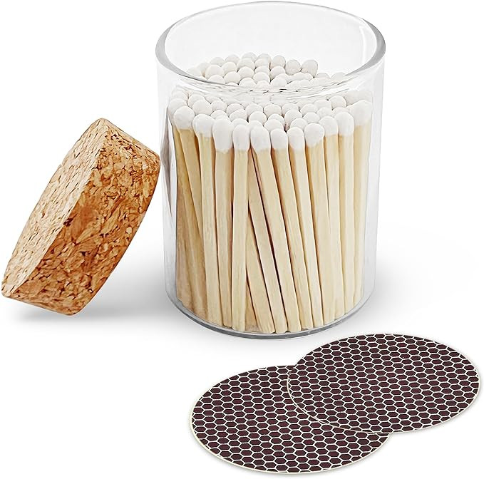 2" White Matches in a Jar + Striker Stickers Included | 100 Classy White Tip Decorative Safety Ma... | Amazon (US)