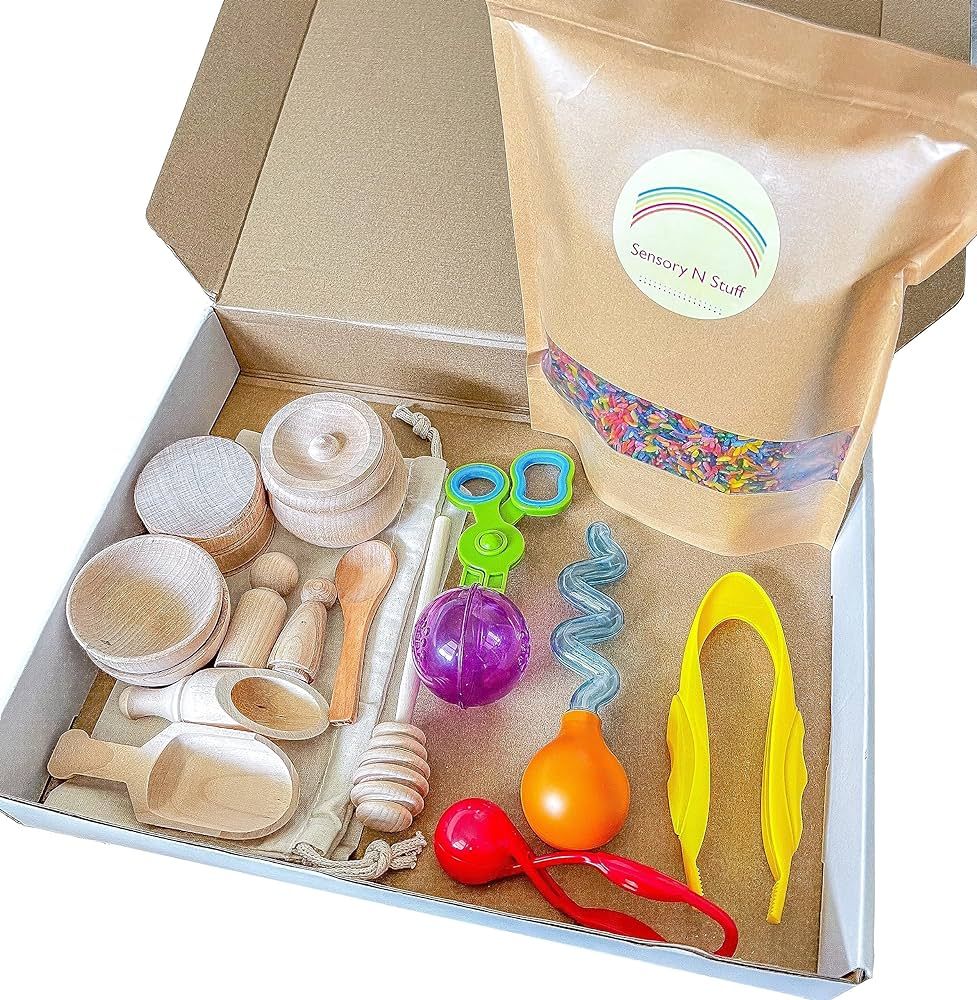 Sensory-N-Stuff - Brightly Colored Handmade Rainbow Rice Sensory Bin With Tools: The Perfect Sens... | Amazon (US)