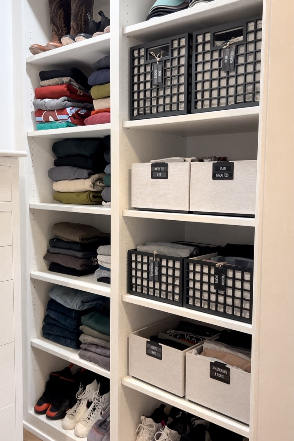 We used these sleek, simplified bins to hold loose clothing in our male client’s closet. 🖤

#LTKMens #LTKHome