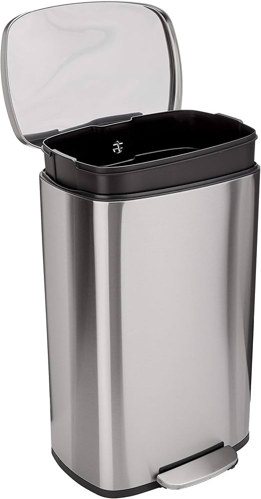 Amazon Basics Smudge Resistant Rectangular Trash Can With Soft-Close Foot Pedal, Brushed Stainless S | Amazon (US)