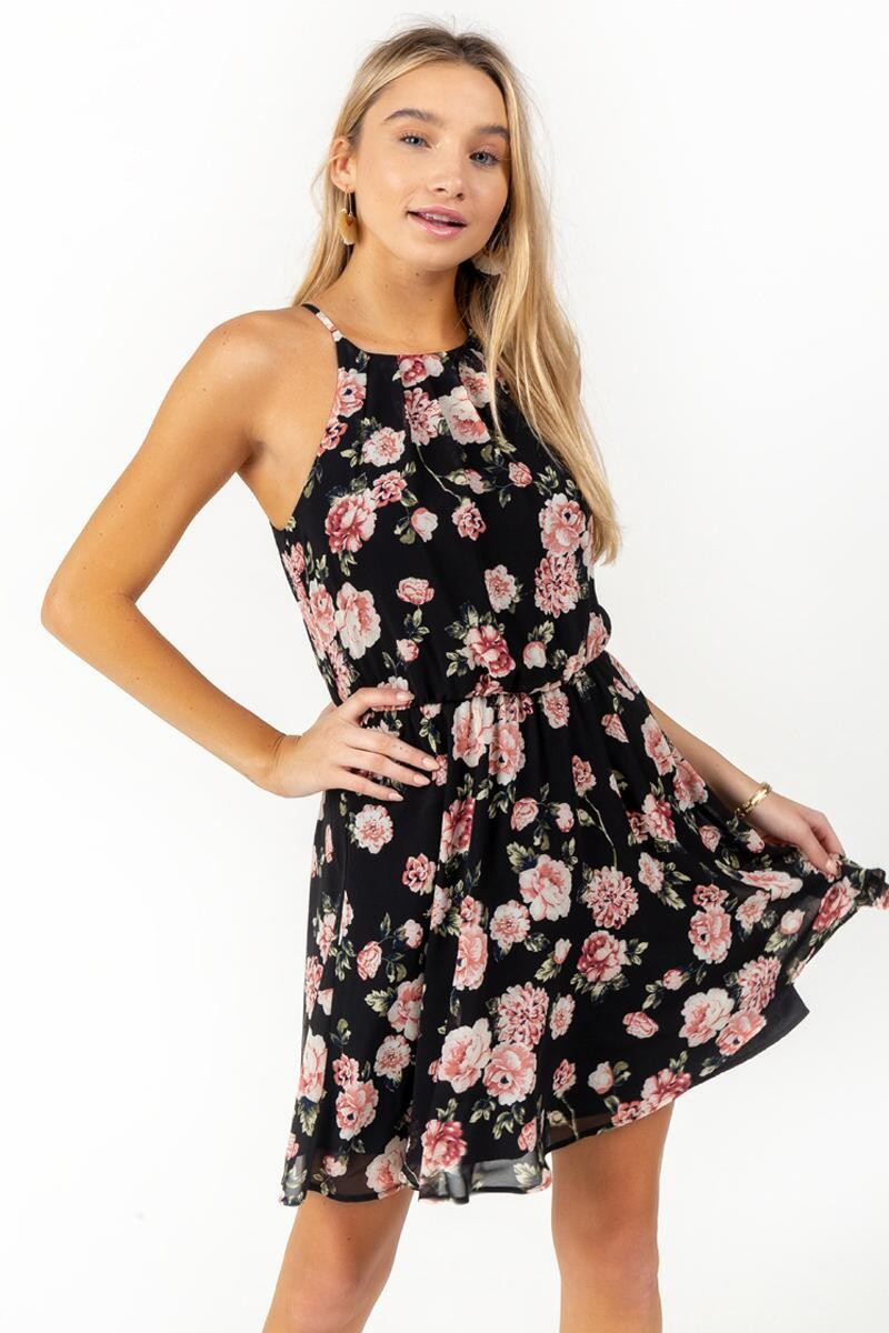Flawless Floral Dress in Black | Francesca’s Collections