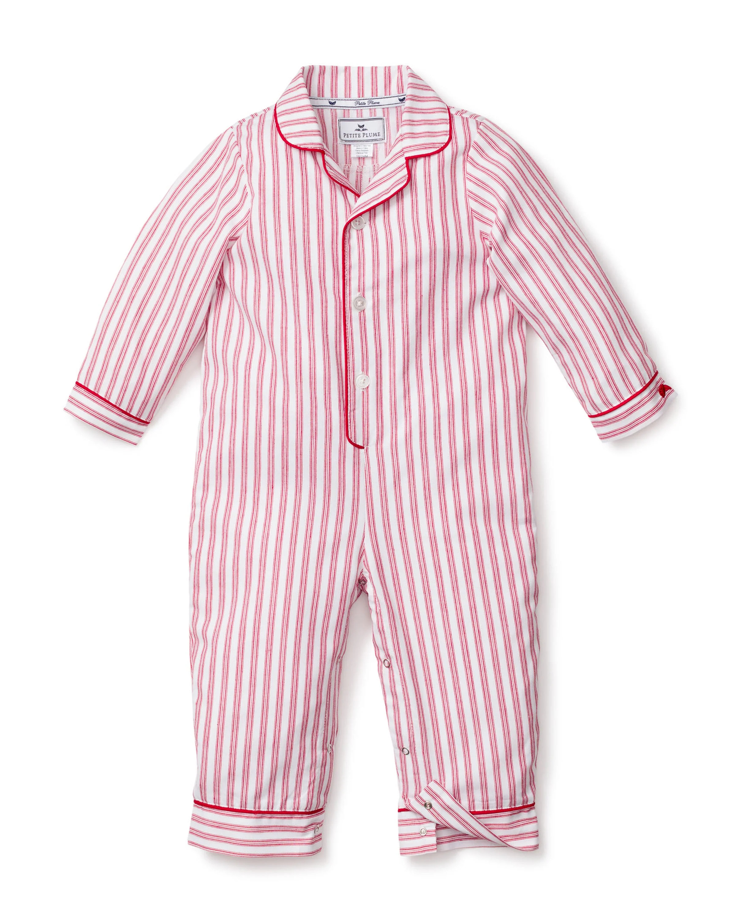 Baby's Twill Romper in Antique Red Ticking | Petite Plume