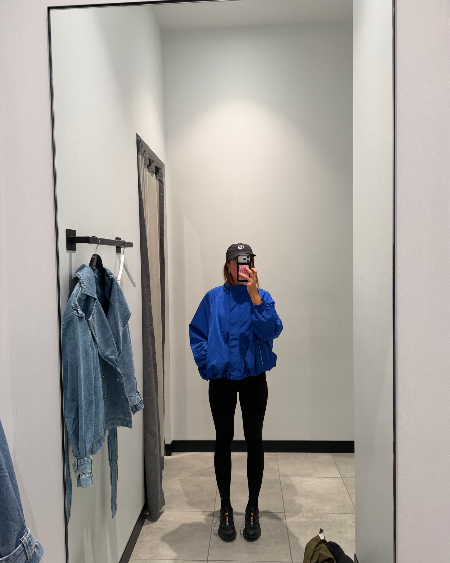 Electric blue jacket: size L
Denim jacket: size 8