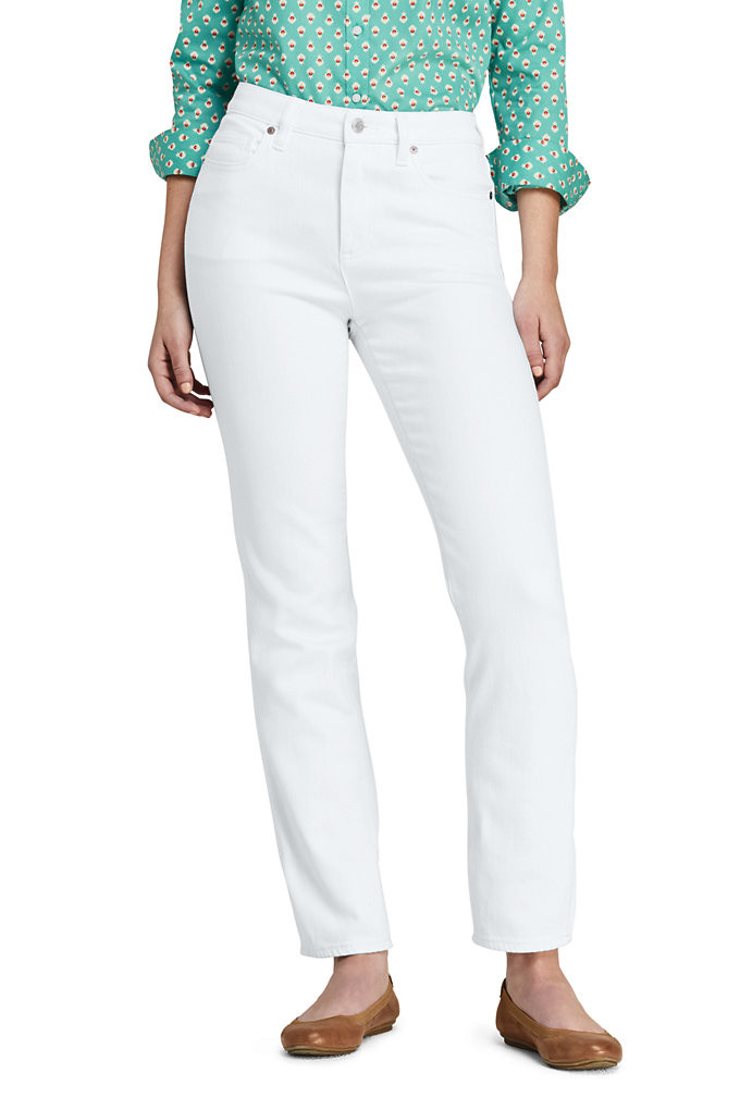 Women's Mid Rise Curvy Straight Leg White Jeans - Lands' End - White - 18 32 | Lands' End (US)