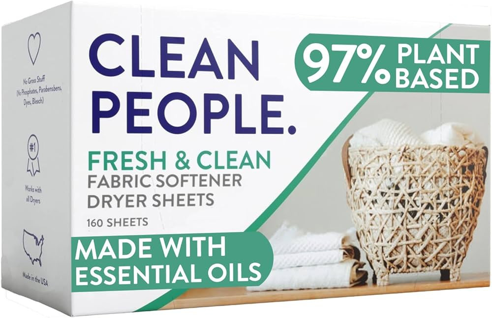 Clean People All Natural Fabric Softener Dryer Sheets - Plant-Based, Eco Friendly - Naturally Sof... | Amazon (US)