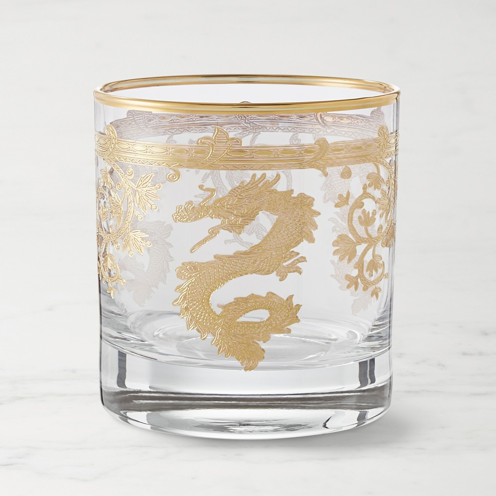 Gold Dragon Double Old-Fashioned Glasses, Set of 4 | Williams-Sonoma