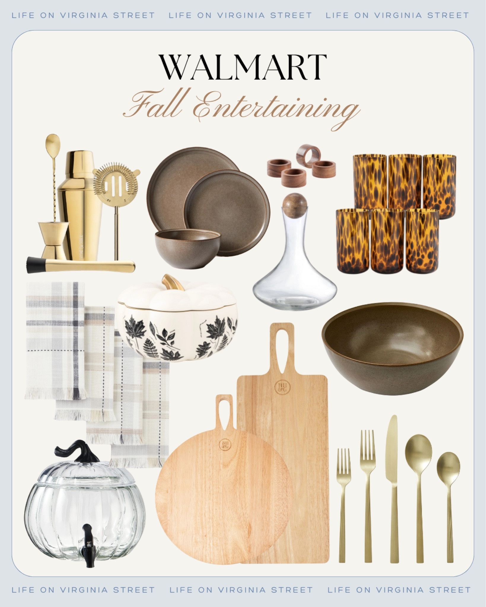 Loving these gorgeous fall entertaining finds from Walmart! Includes my favorite tortoise glasses, wood serving boards, glass decanter, pumpkin drink dispenser, gold flatware, plaid napkins, brown dishes and more!
.
#ltkhome #ltkseasonal #ltkfindsunder50 #ltkfindsunder100 #ltkstyletip #ltkhalloween Thanksgiving tablescape, Halloween party decor, fall tables

#LTKFindsUnder50 #LTKHome #LTKSeasonal