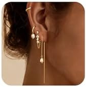 Gold Hoop Earrings for Women, 14K Gold Plated Hypoallergenic Pearl Drop Dangle Huggie Hoop Earrin... | Amazon (US)