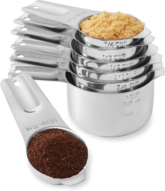 Last Confection 7pc Stainless Steel Measuring Cup Set - Includes 1/8 Cup Coffee Scoop - Measureme... | Amazon (US)
