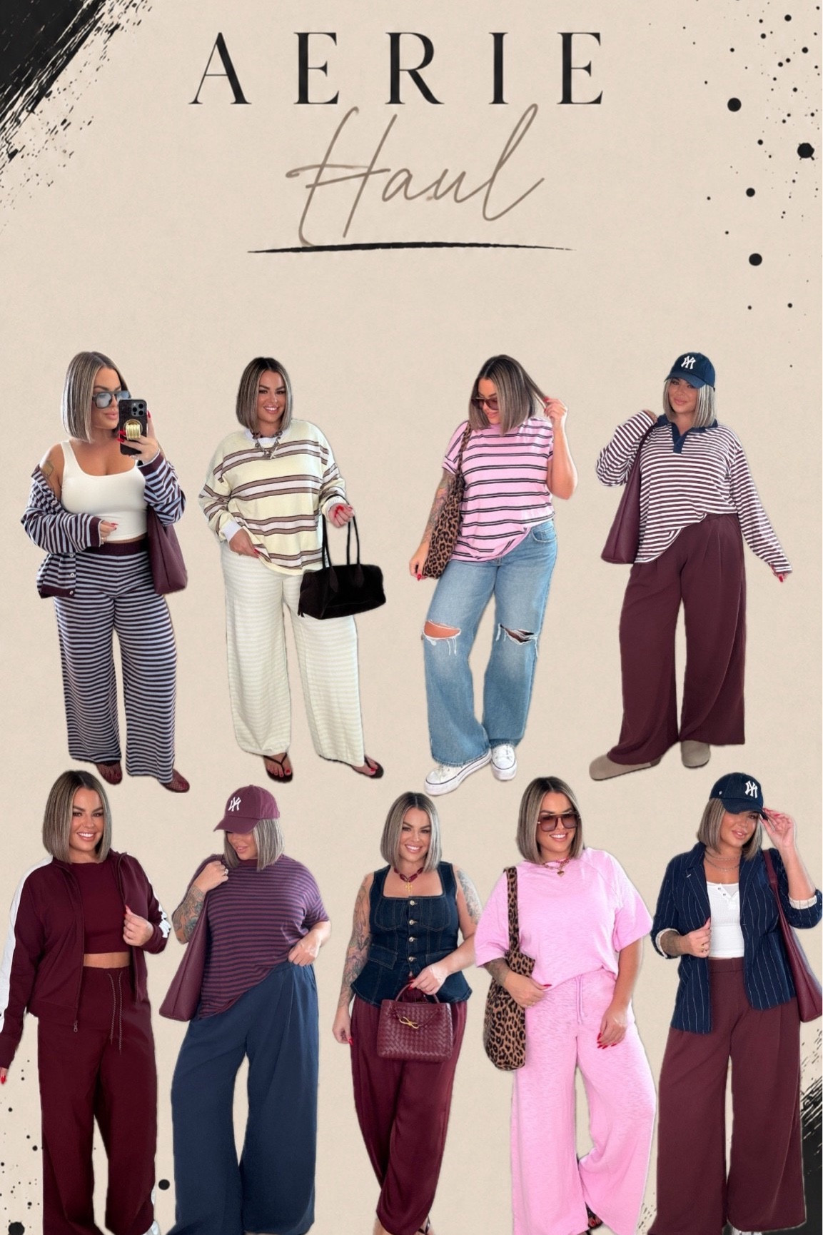 Top row left to right sizes 
Pants L reg , cardigan L 
Yellow sweater L , pants L reg
Pink tee M , Levi’s size up 2 sizes I’m doing a 33 trust me when I say size up 2 sizes. 
Burgundy street trousers L reg 
Long sleeve stripe tee L 

Bottom row 
Sports bra sized up to xxl because the bands run SO TIGHT  in their bras trust me size up ! 
Burgundy set L pants L reg 
Navy street trousers are sold out. 
Blue and maroon stripe top M 
Denim vest L - Walmart 
Satin balloon trousers size down these are a M 
Pink set runs super big - top small, pants M reg length 
Blazer L 
White tank under blazer size down I’m doing M 
Pants L reg

Follow my shop @shaynaslife on the @shop.LTK app to shop this post and get my exclusive app-only content!

#liketkit 
@shop.ltk
https://liketk.it/6lzPb