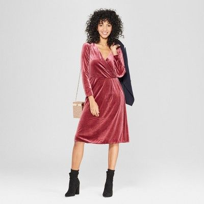 Women's Long Sleeve Velvet Wrap Dress - A New Day™ Burgundy | Target