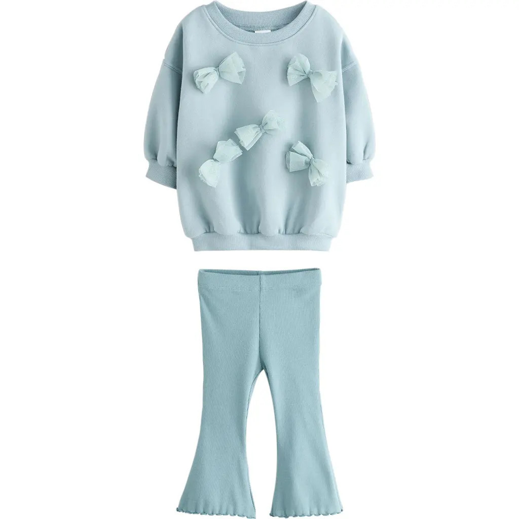 NEXT Kids' Butterfly Bow Appliqué Sweatshirt & Flare Leggings Set in Blue at Nordstrom, Size 2-3T | Nordstrom