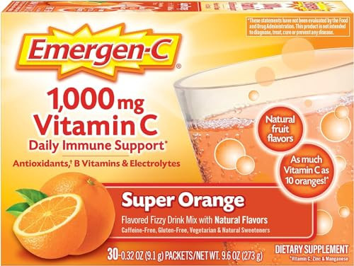 Emergen-C 1000mg Vitamin C Powder for Daily Immune Support Caffeine Free Vitamin C Supplements with Zinc and Manganese, Super Orange Flavor - 30 Count | Amazon (US)