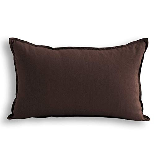 Jeanerlor Cotton Linen Square Decorative Throw Pillow Case Cushion Cover with Twin Needles Stitch on Edge, 12"x20"(30 x 50cm),Brown | Amazon (US)
