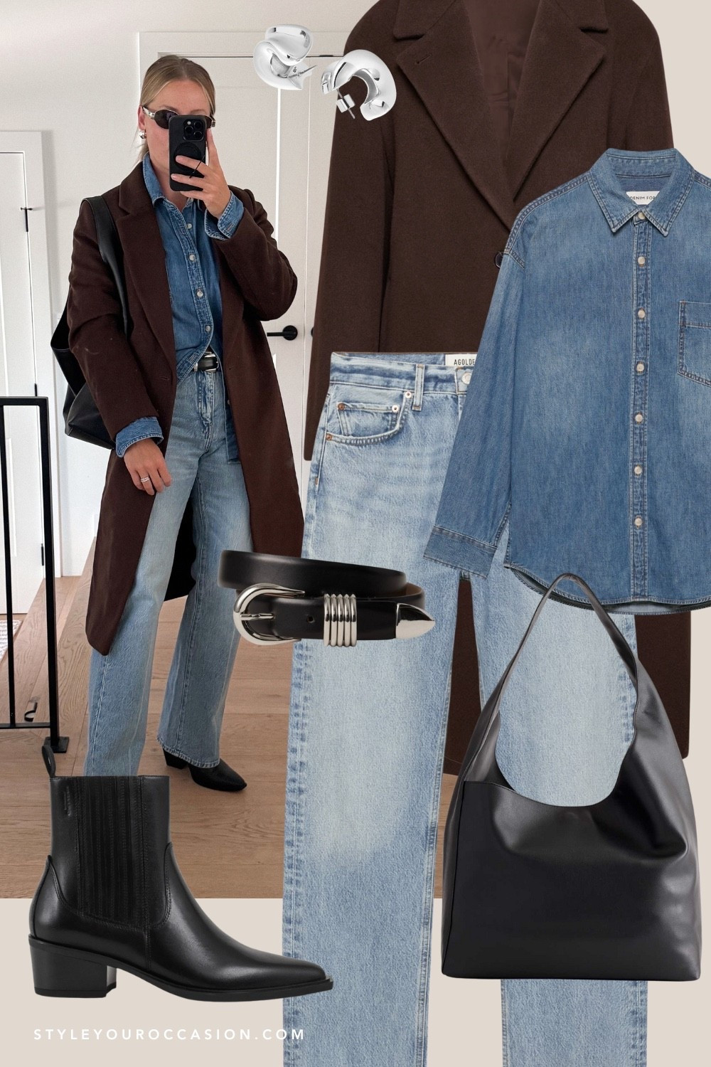 Perfect denim on denim outfit for fall with brown wool Quince coat and black accessories

Fall outfit, fall style, outfit inspo, fall look, double denim, easy outfits, casual style 

#LTKSeasonal #LTKStyleTip