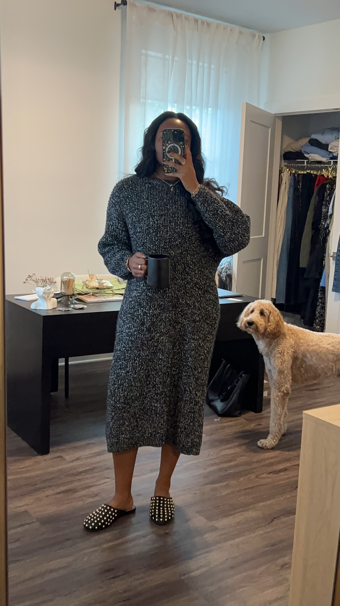 clean classy corporate outfit: sweater dress + flats + gold jewelry 

#LTKFindsUnder50 #LTKSeasonal #LTKWorkwear