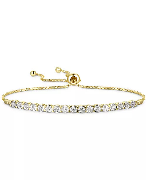 Diamond Bolo Bracelet (1/10 ct. t.w.) in Sterling Silver, 14k Gold-Plated Sterling Silver or 14k ... | Macy's