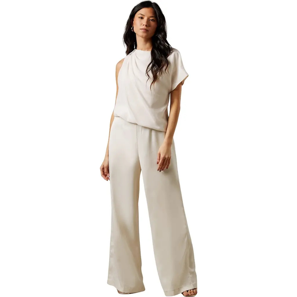 Warehouse One Shoulder Drape Jumpsuit in Cream at Nordstrom, Size 12 | Nordstrom