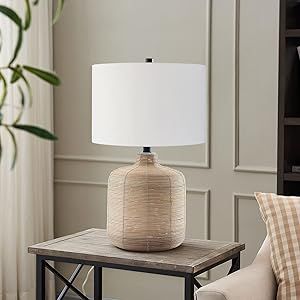 Henn&Hart 20.5" Tall Petite/Rattan Table Lamp with Fabric Shade in Natural Rattan/Brass/White, La... | Amazon (US)