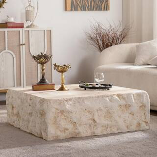 Noble House Zerra Modern 35.43 in. Amber(Beige) Square Magnesium Oxide(Faux Stone) Coffee Table 1... | The Home Depot