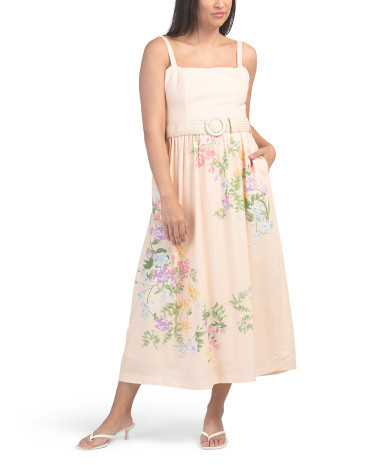Floral Print Dress With Rattan Belt | TJ Maxx