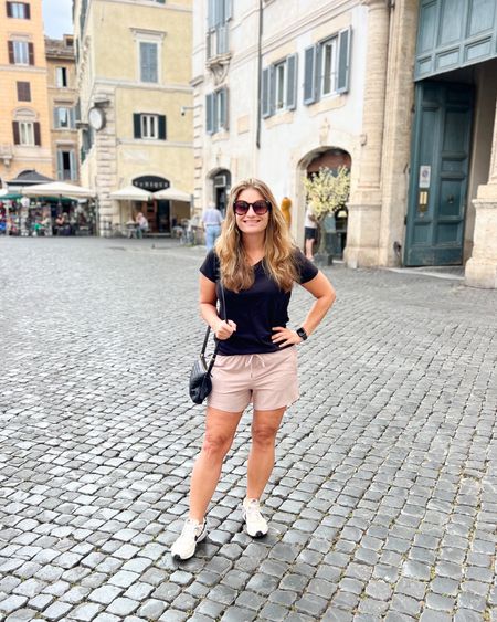 Ciao from Roma! Day one outfit :) We are all jet lagged AF but I forced everyone to stay awake all day 😂 I kept things comfy in my favorite under $7 soft shorts... IYKYK. I'm obsessed with this neutral color pair- I fully expect sell outs on these.

#LTKFindsUnder50 #LTKTravel #LTKOver40