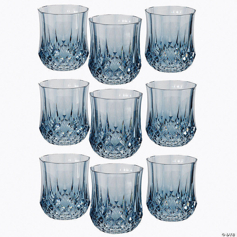 3 1/2" 8 oz. Bulk 48 Ct. Dusty Blue Stemless Patterned Reusable Plastic Wine Glasses | Oriental Trading Company