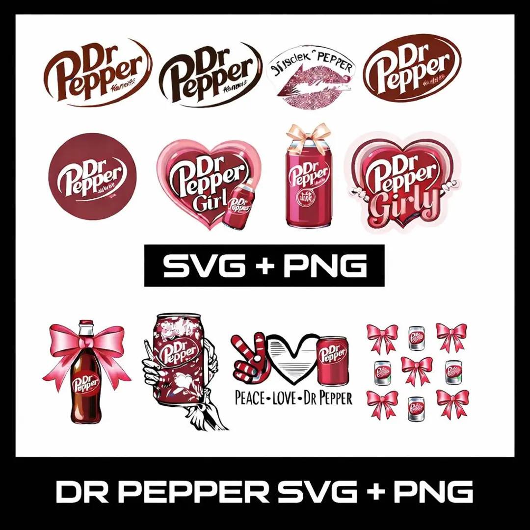 Dr Pepper SVG & PNG Bundle | Soda Logo, Girly Designs, Hearts Bows | Cricut Silhouette Cut Files ... | Etsy (US)