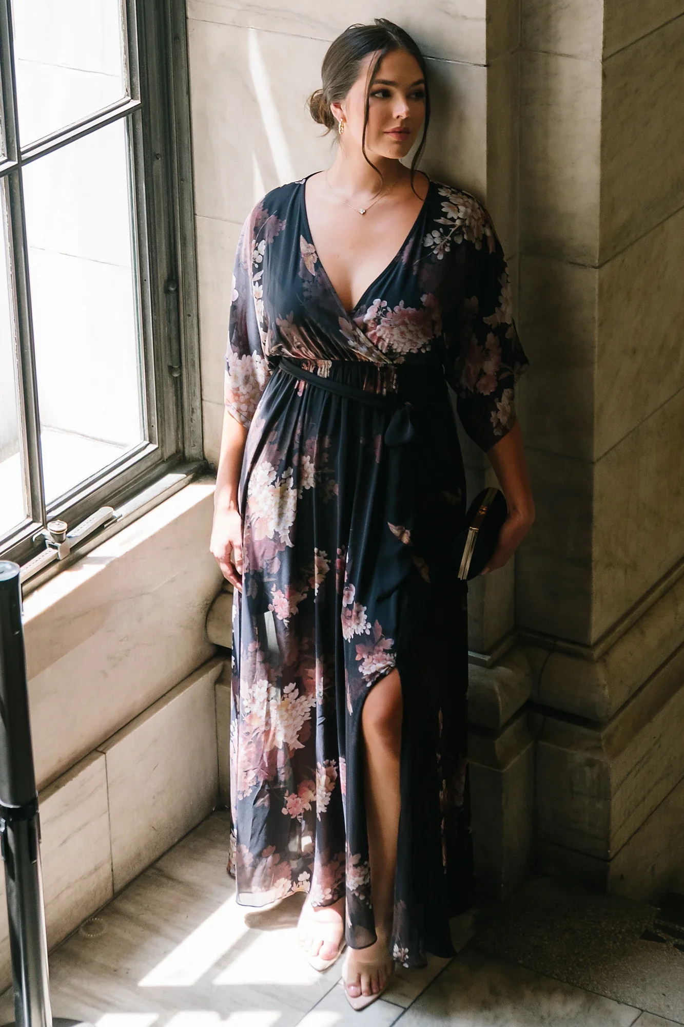 Kia Kimono Maxi Dress | Black + Blush Floral | Baltic Born