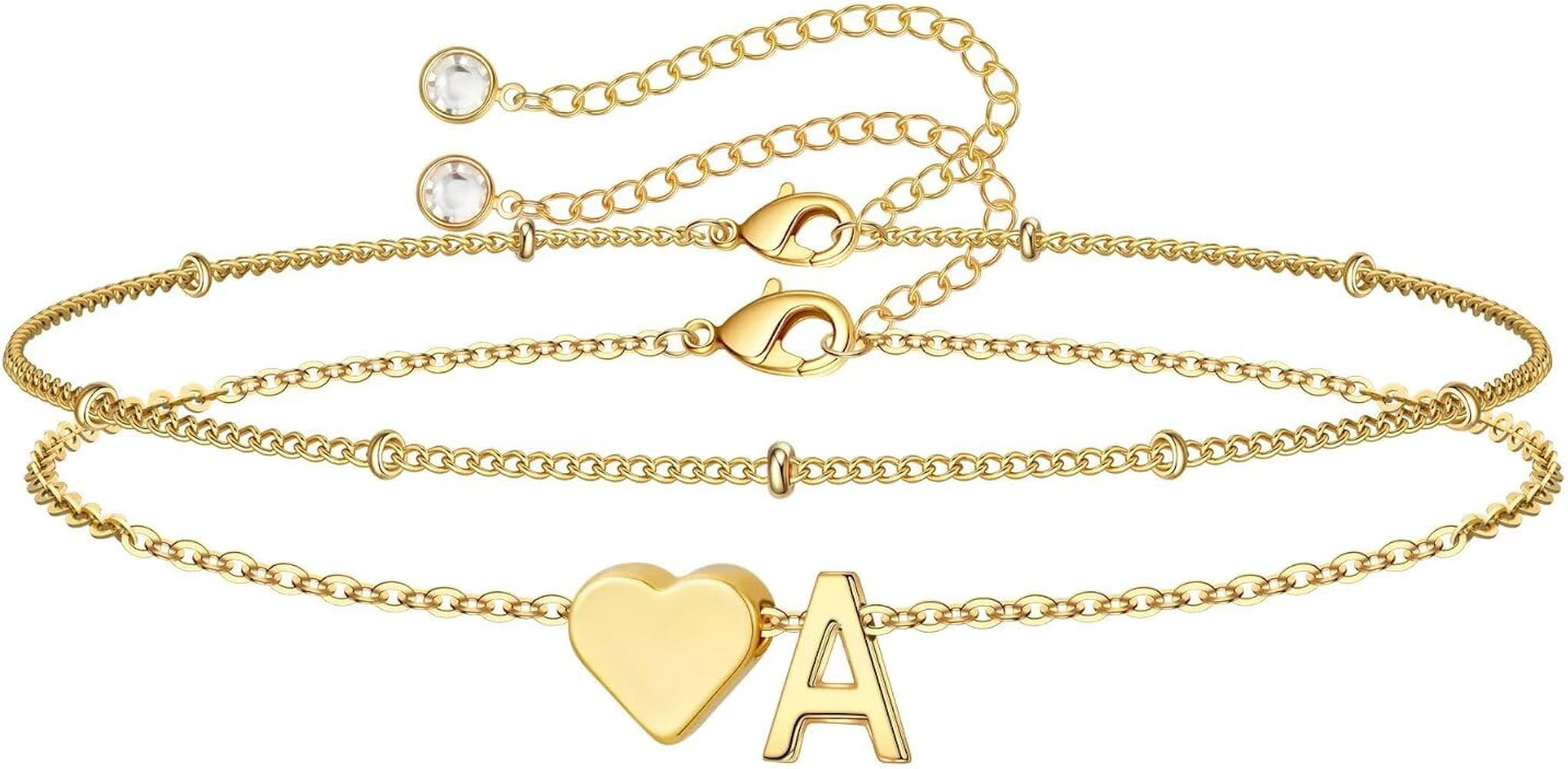 M MOOHAM Christmas Gifts for Grandkids Teens Girls -14K-Gold-Plated Heart Initial Bracelets for W... | Amazon (US)