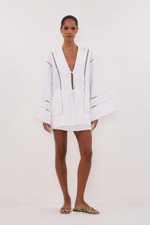 LINDSAY WHITE LINEN KIMONO TOP | DISSH