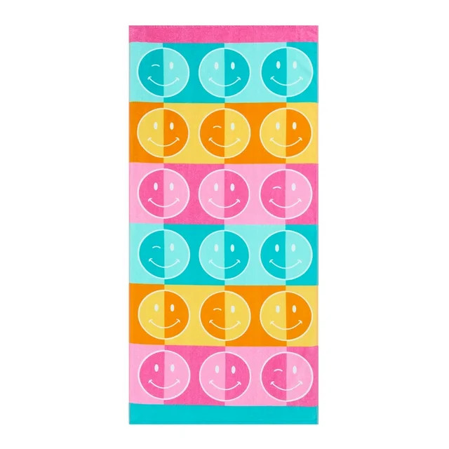 Mainstays Cotton Blend Smiley Checkerboard Beach Towel, 28" x 60" | Walmart (US)