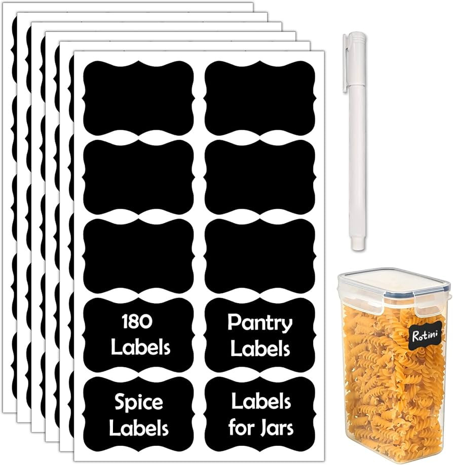 180Pcs Chalkboard Labels for Jars, Waterproof Reusable Blackboard Stickers with 1 Liquid Chalk Ma... | Amazon (US)